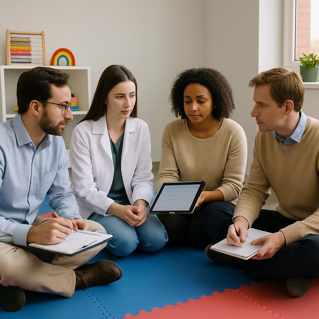 Uma equipe multidisciplinar faz uma reunião para discutir o tratamento de um paciente.